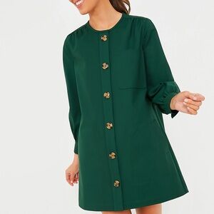 Casual Green A-Line Dress with 3/4 Bishop Sleeves
